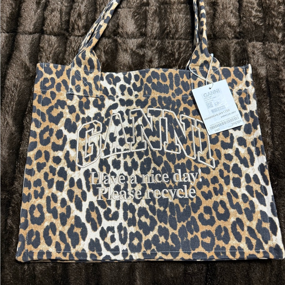Ganni Brown and Black Leopard Tote